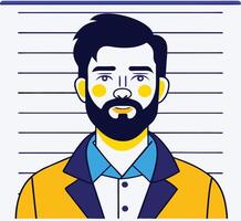 Artistic mugshot illustration depicts a bearded man with bold features against a lined background vector