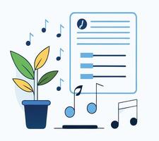 Potted plant and music notes add peaceful melody to checklist icon background vector