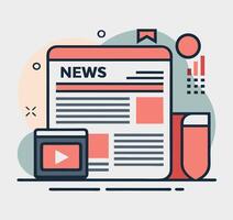 Modern displays abstract newspaper with player alongside charts and shapes on white background vector