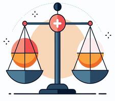 Scales of justice show a plus sign indicating balance and equality, transparent background vector