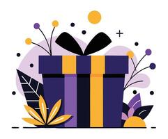 Dark gift box is decorated with beautiful flowers in the transparent background vector