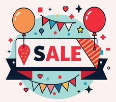 Cheerful festive advertisement displays the dark sale text with colorful balloons and garland vector