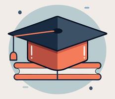 Stylish graduate cap rests on two books with a light background enhancing education concept vector