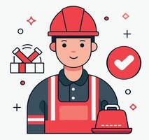 Construction worker with red hardhat and safety vest signifies project success on transparent background vector