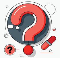 Large red question mark dominates abstract shapes on a white backdrop, showing uncertainty vector