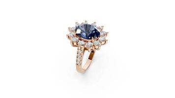 Classic sapphire halo ring turning in place in high-quality 3D turntable animation. video