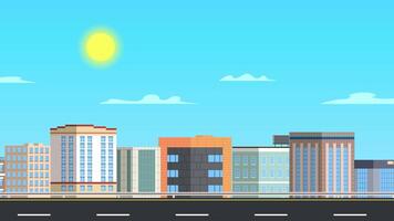 Flat Animation Bright Highway Cityscape Build-Up video