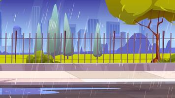 Flat Animation Rainy Street Scene Build-Up Sequence video