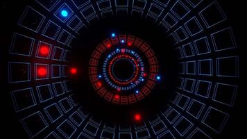 vermelho e azul estroboscópico dentro néon quadrado elementos túnel fundo vj ciclo dentro 4k video
