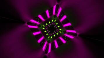 Rosa e luz verde néon quadrado linhas marcha ré túnel fundo vj ciclo dentro 4k video