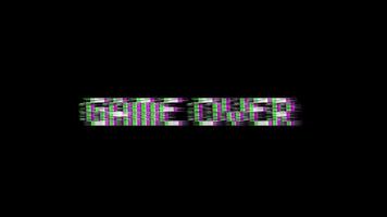 animation game over text with glitch effect and technology background video