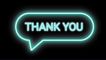 Neon Blue Thank You Text in Glowing Speech Bubble Animation on Black Background for End Screens, Presentations, and Digital Communication video