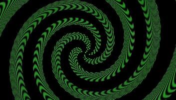 Dark Abstract Spiral Animation with Green Hypnotic Swirl on Black Background. Futuristic Looping Pattern with Techno Vibes and Optical Illusion Effect video