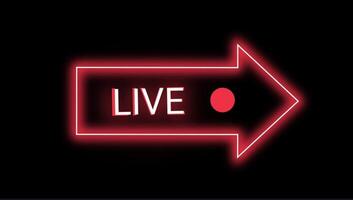 Bright Red Neon Live Stream Arrow Animation with Glowing Outline on Black Background for Broadcasts, Streaming Interfaces, and Event Signage video
