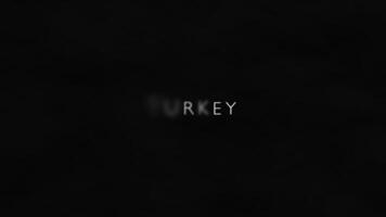 Animation text TURKEY in black background with atmospheric smoke video