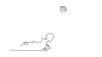 Animated self drawing continuous line draw active male volleyball player receiving the ball with bump pass. He is training with his team or participating in competition. Full length one line animation video