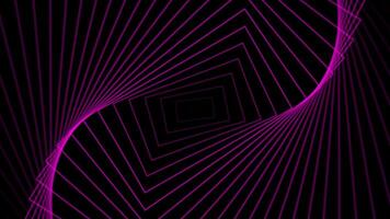 Dynamic abstract animation of purple lines forming a twisting geometric tunnel on a black background, ideal for VJ loops, tech, or futuristic themes. video
