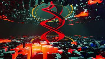 Futuristic background with red and yellow spiral design. Loop animation video