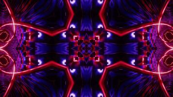 Very colorful red and blue pattern on black background. Kaleidoscope VJ loop video