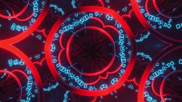 Circular object with blue lights in the middle of it. Kaleidoscope VJ loop video