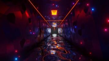 A dark tunnel with red and blue lights in it. Looped animation video