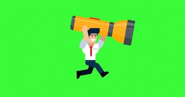 Businessman Running with Flashlight on Green Screen Background for Visual Effects and Compositing video