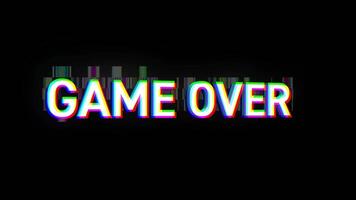 Glitch effect GAME OVER screen animation for retro game style video