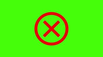 Red Cross symbol animation on Green background, Wrong Symbol in Motion graphic. video