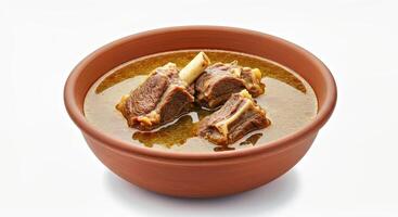 Namkeen Rosh Presented to Emphasize the Glistening Sheen of Broth from Rendered Lamb Fat photo