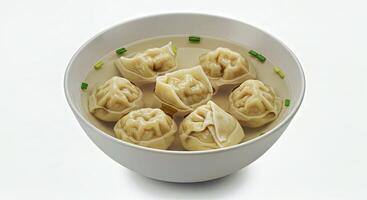 Wonton Soup Presented to Emphasize the Varied Shapes of the Wontons photo