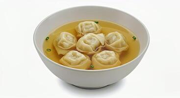 Wonton Soup Showcasing the Delicate Translucent Wontons Gently Floating in a Clear Broth photo