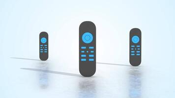 Remote Controls on a Light Reflective Floor. Stylized Remote Controllers 3D. 4K video