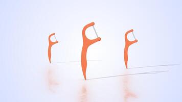 Floss Picks on a Light Reflective Floor. Stylized Floss Picks 3D Animation. 4K video