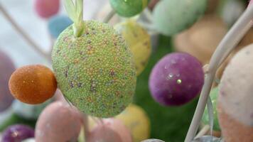 Colorful Easter decorations with vibrant eggs at a spring celebration video
