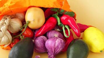 Fresh produce display with colorful vegetables and fruits video
