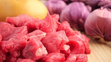 Raw beef cubes with vegetables video