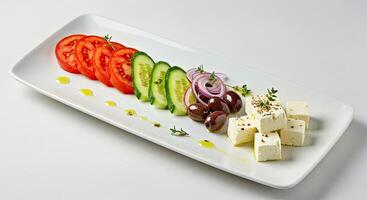 A white plate with a salad on it photo