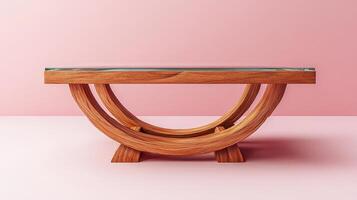 A Minimalist Wooden Coffee Table with a Glass Top Perfect for Modern Living Spaces and Interior Design photo
