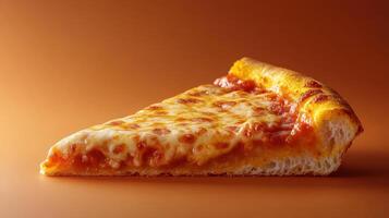 A Delicious Slice of Cheese Pizza Perfectly Placed on a Soft Orange Background Ideal for Food Blogs or Restaurant Menus photo