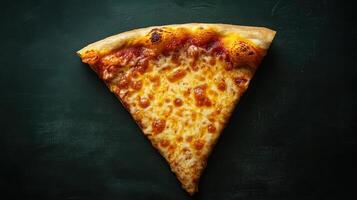 A Delicious Slice of Cheese Pizza Perfectly Positioned on a Dark Green Background Ideal for Food Blogging and Culinary Photography Use photo