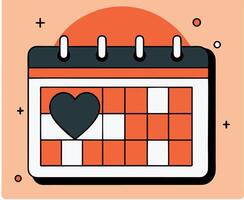 Calendar icon showing a heart inside one of the date boxes on peach background vector