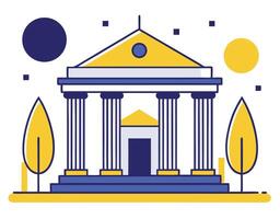 Yellow accented university with blue columns presents education and classical learning atmosphere vector