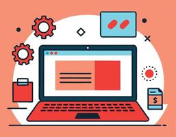 Modern laptop with surrounding application icons creates a vibrant and engaging tech feel for viewers vector
