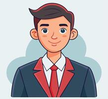 Cartoon executive smiles while wearing a dark suit and striking red tie over a white background vector