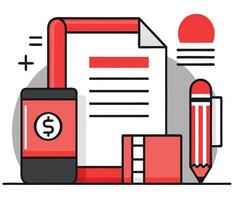 Accounting essentials and creative business tools shown with paper, pencil and smartphone with transparent background vector