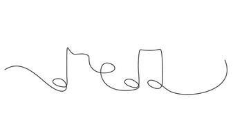 One continuous line drawing of musical notes. Minimalist logo, sign and symbol. Banner of music school in simple linear style. Isolated vector