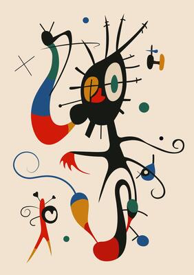 Surreal art illustration in Joan Miro style.