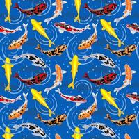 Seamless pattern with a koi fish pond. Koi carps. Seamless pattern with golden, red and black koi carps on background of water waves vector