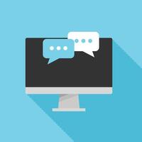 A computer monitor displays two overlapping chat bubbles. Stock Illustration. Customer Service. vector