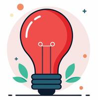 Red lightbulb radiates brightly within a decorative background with leaf elements on a transparent background vector